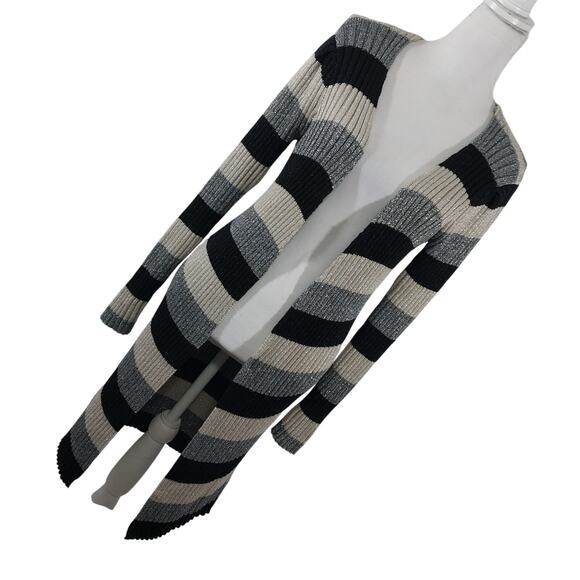 VENUS! BLACK/GRAY/SILVER METALLIC RIBBED KNIT DUSTER LENGTH CARDI SWEATER! SZ S - Picture 13 of 13